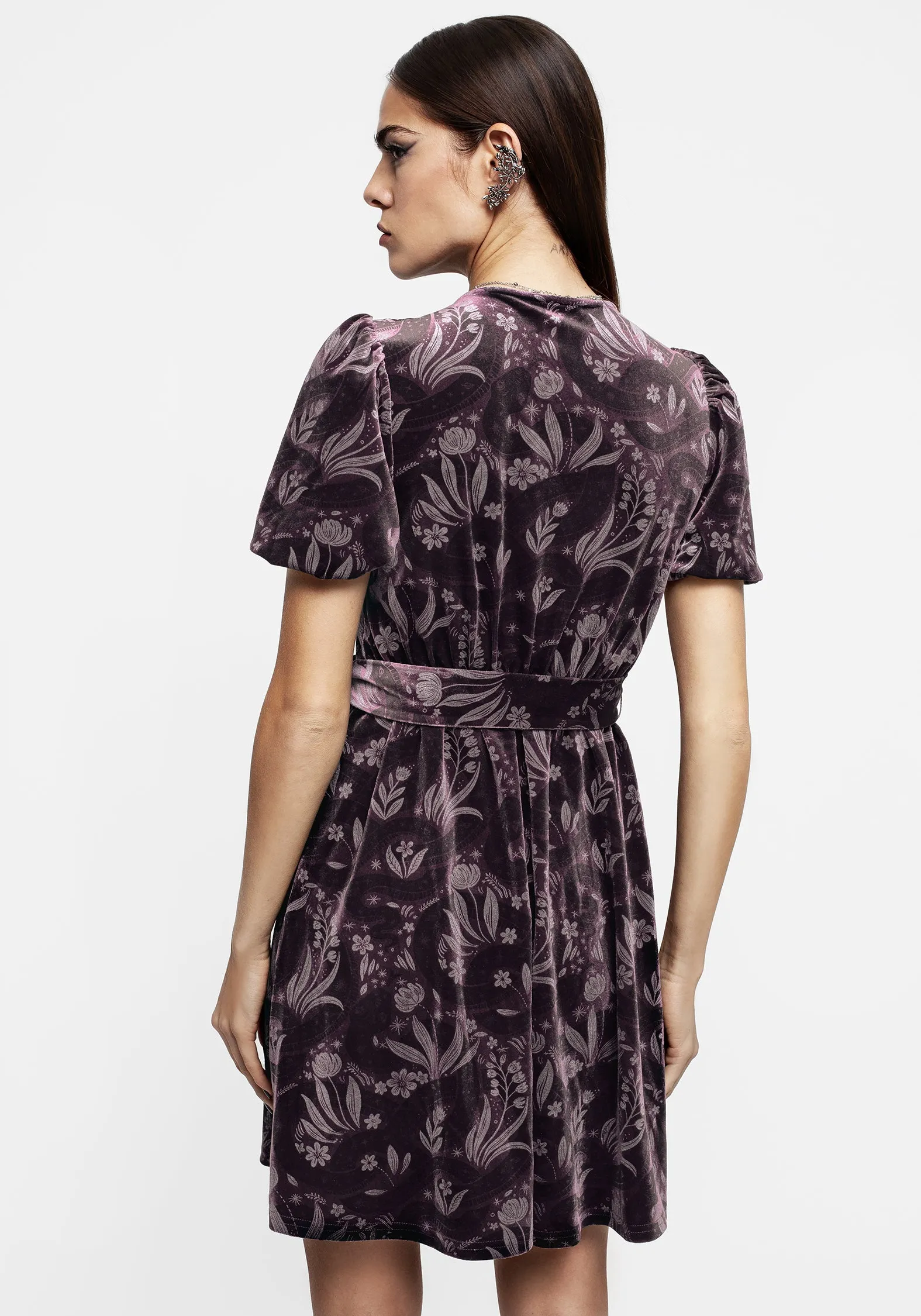 Simple Vibe Deception Snake Foil Print Velour Mini Wrap Dress