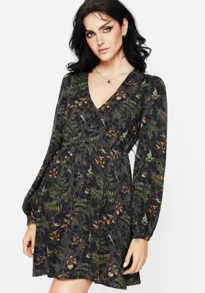 Fashion Glow Club Pop Wither Fern Print Balloon Sleeve Mini Dress
