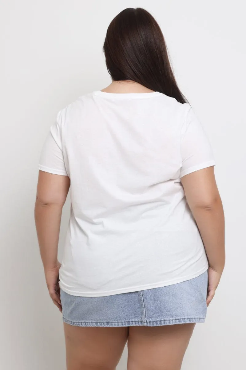 No Shrink Technology Fresh Vibes White Graphic T Shirt Short Sleeve Crew Neck