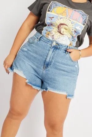 Layered Paneling Trendy Outerwear Denim Relaxed Shorts High Rise