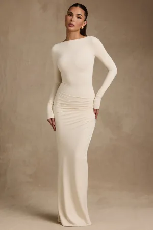 Modal Ruched Backless Maxi Dress in Ivory Flower Lane Golden Sand