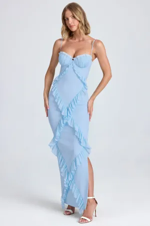 Metro View Pliss?? Ruffle-Trim Maxi Dress in Powder Blue