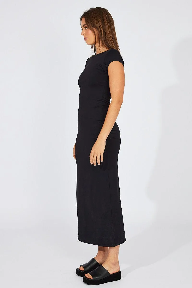 Black Supersoft Maxi Dress Short Sleeve Metro View Net Glow