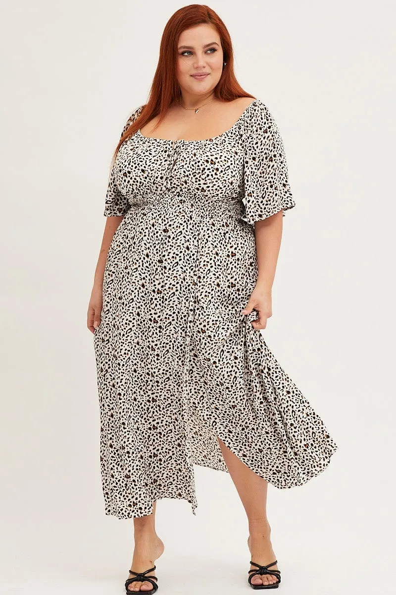 Animal Print Short Sleeve Midi Dress Elegant Vibe bike lane