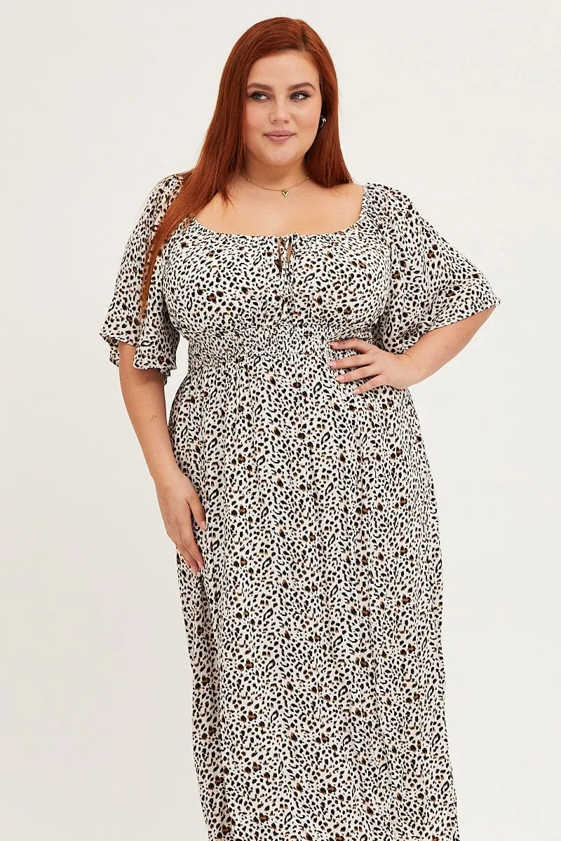 Flattering Shape Animal Print Short Sleeve Midi Dress