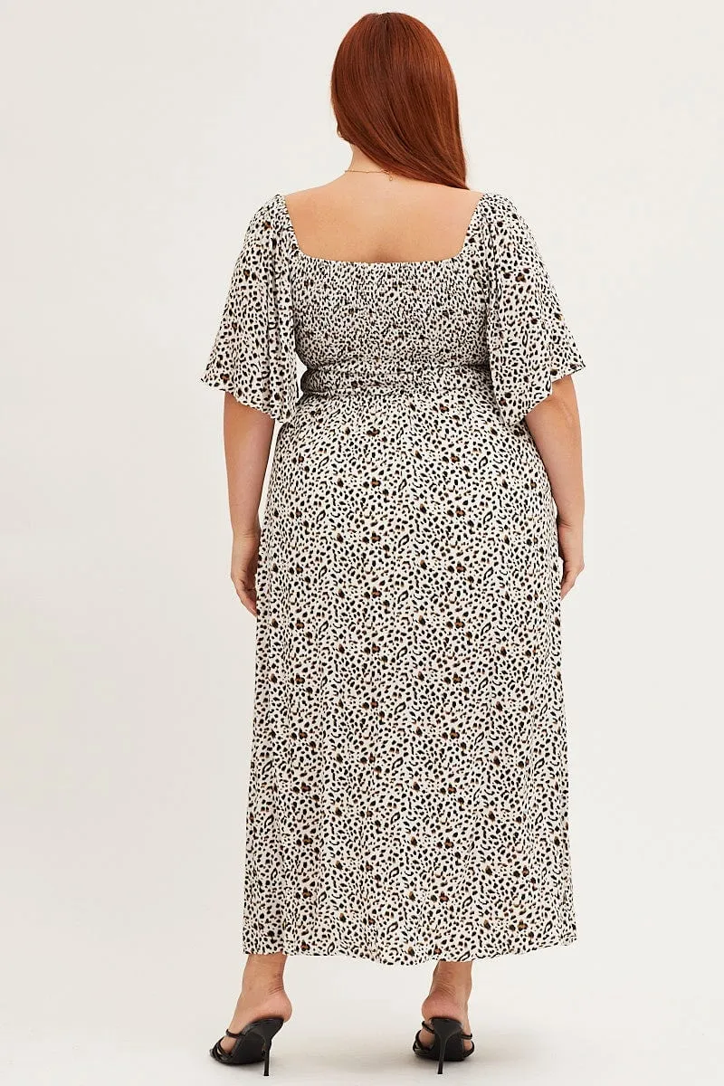 Sleek Fashion Animal Print Short Sleeve Midi Dress