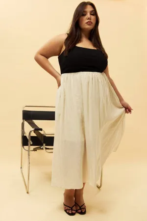 Beige Midi Dress Sleeveless Scoop Neck Linen Blend Relaxed fit for outings