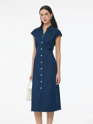 Denim Side Twist Women Cap Sleeve Stretchy Midi Dress Timeless silhouette