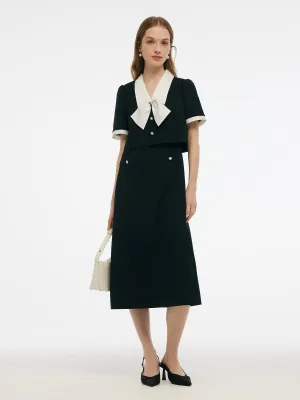 Faux Two-Piece Women Midi Dress With Detachable Bowknot Market Day