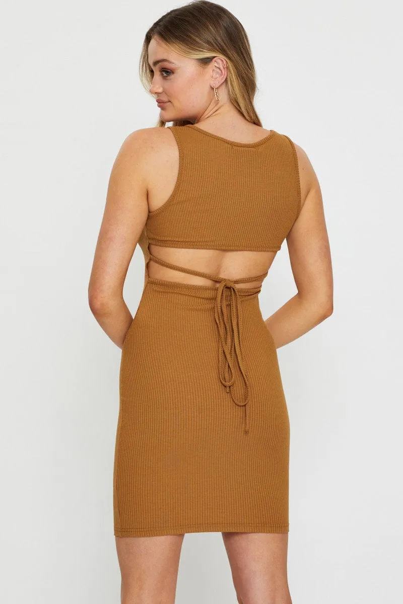 Brown Bodycon Dress Mini Effortless Style