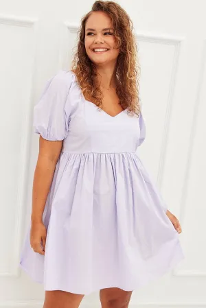 Purple Mini Dress Sweetheart Neck Puff Sleeve Party Comfort Look