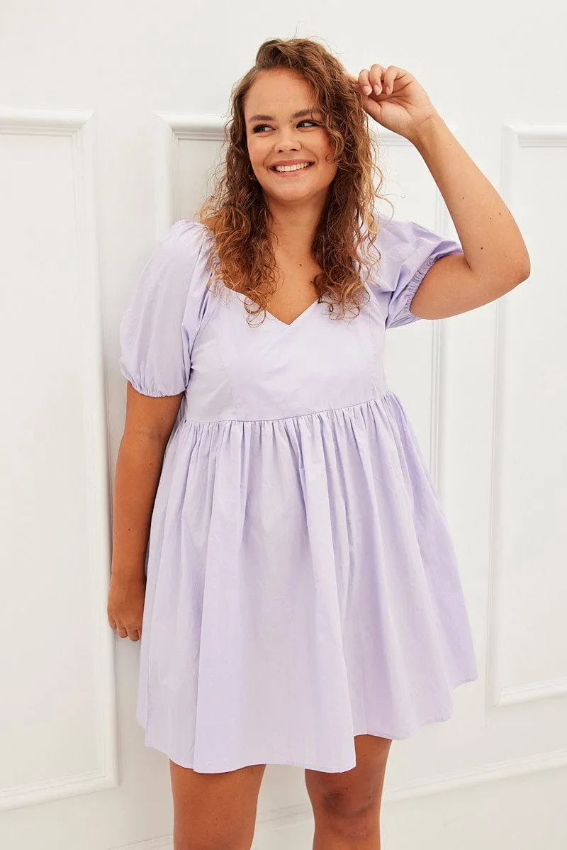 Party Proof Relaxed Vibe Purple Mini Dress Sweetheart Neck Puff Sleeve Party