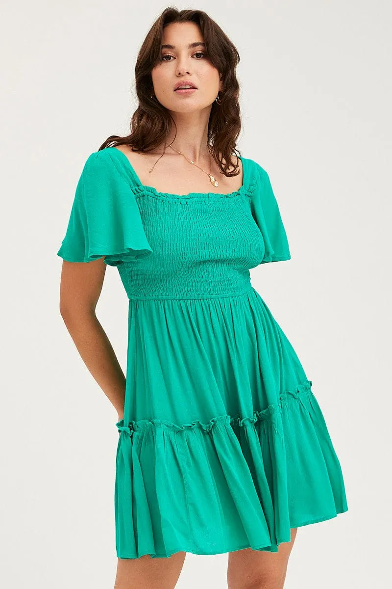 Green Skater Dress Short Sleeve Mini Trust Glow Bride Side