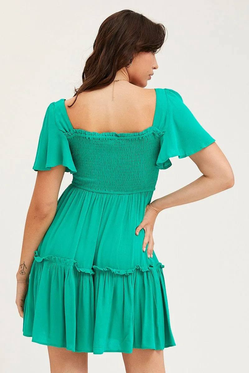 athletic shoes Green Skater Dress Short Sleeve Mini