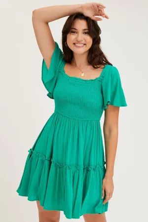 Green Skater Dress Short Sleeve Mini retro look AntibacterialMaterial