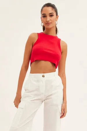 Virtual Mode Red Tank Top Sleeveless Crew Neck