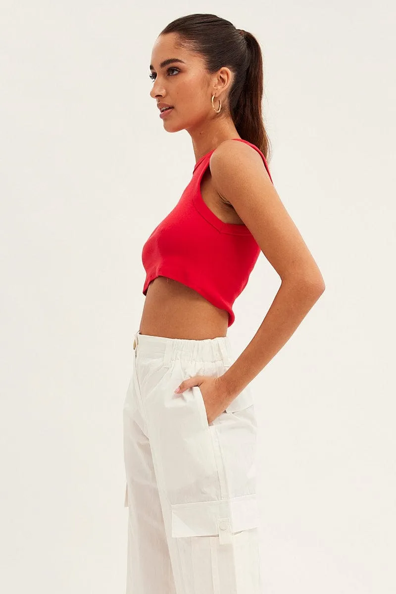 Elastic cuffs Red Tank Top Sleeveless Crew Neck