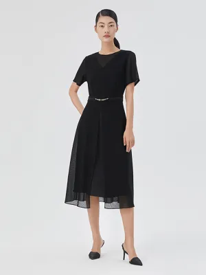 Triacetate And Silk Mesh Women Midi Dress Air Float