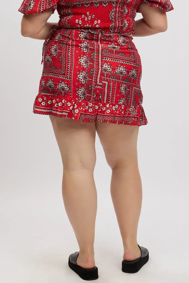 Red Boho Frill Wrap Mini Skirt Sleek Styling UV Protection