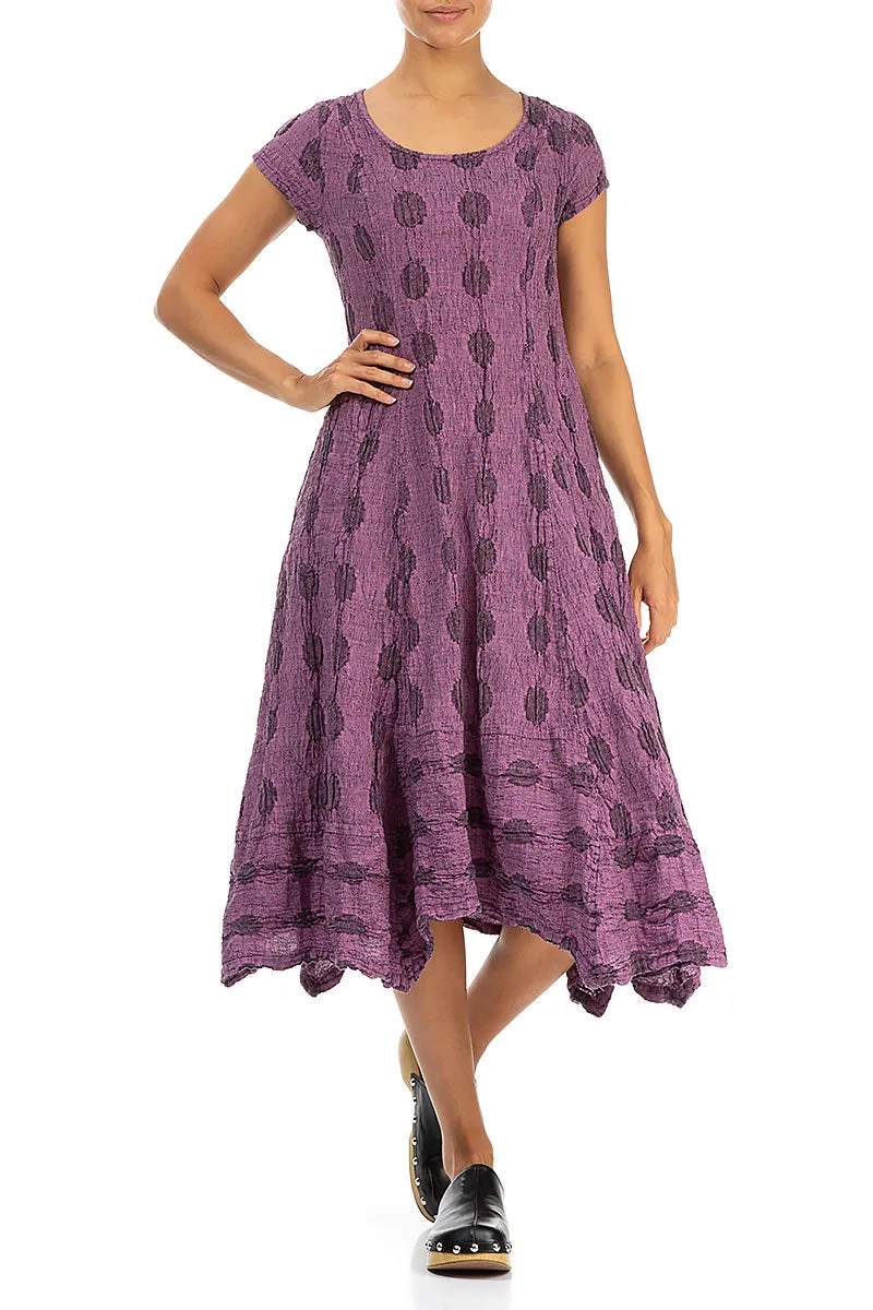 Flared Textured Bubbles Wild Berry Linen Dress Fast Fit Daily Wear