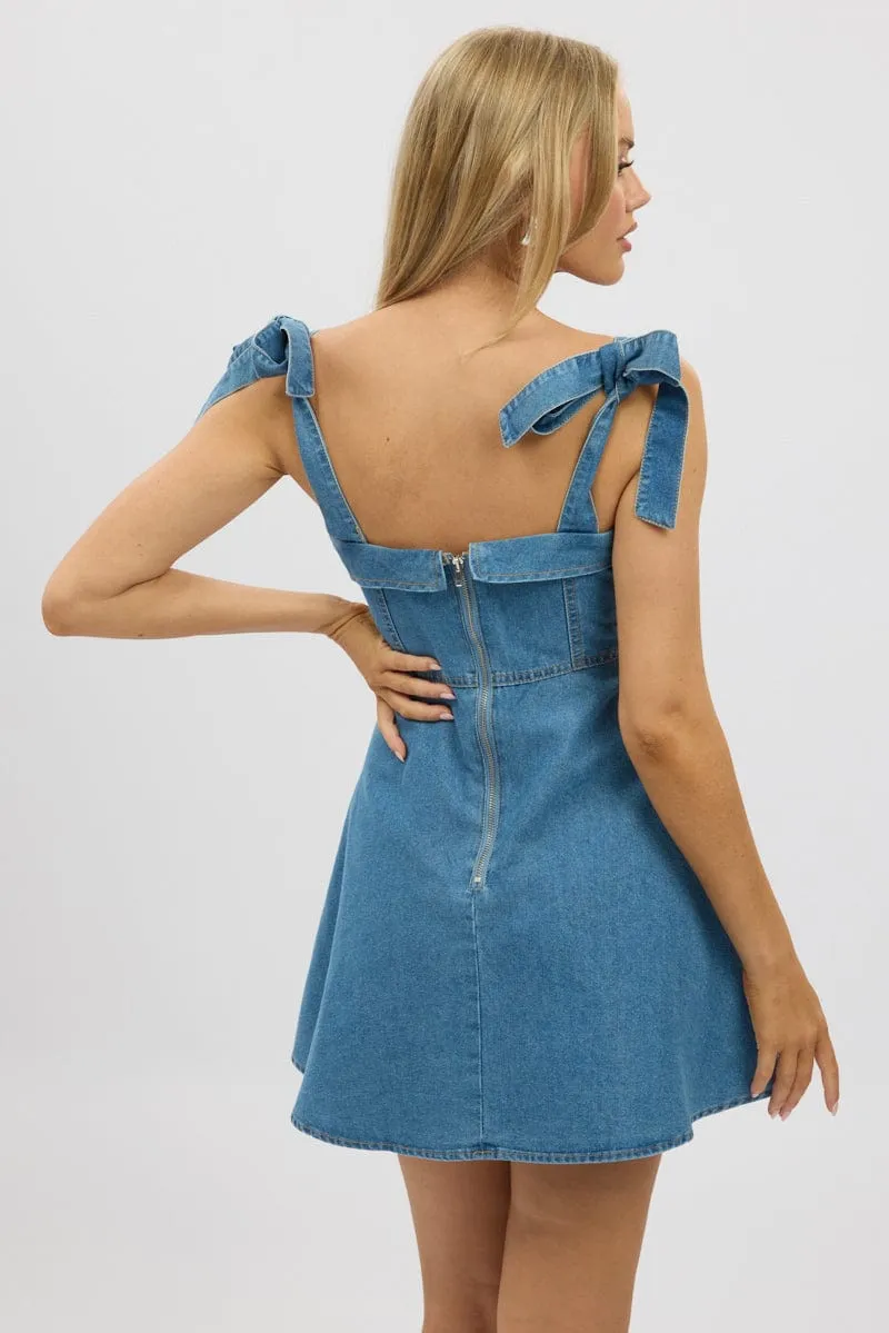 Glow Mood Blue Fit And Flare Dress Mini