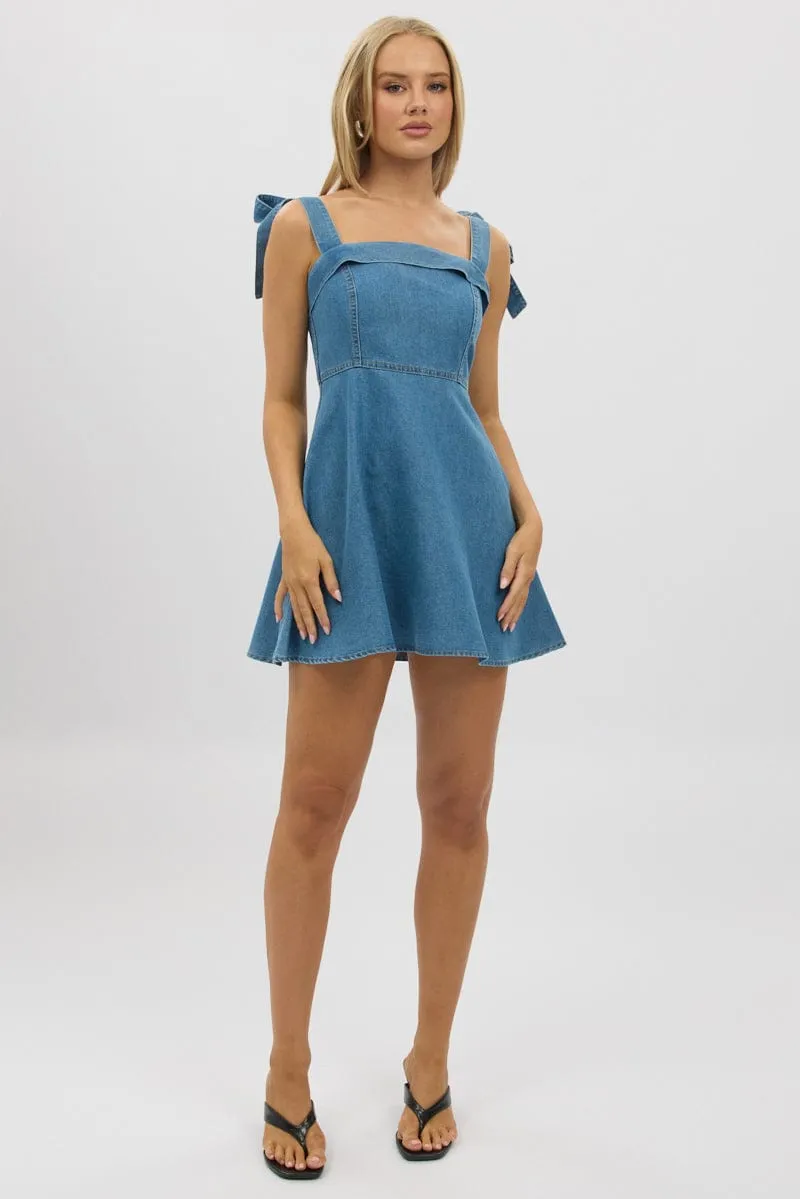 Blue Fit And Flare Dress Mini Shine Warm