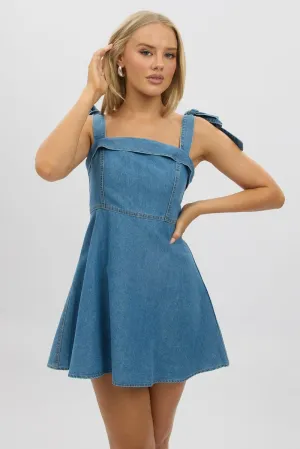 Blue Fit And Flare Dress Mini Trendy Chic Girls Night