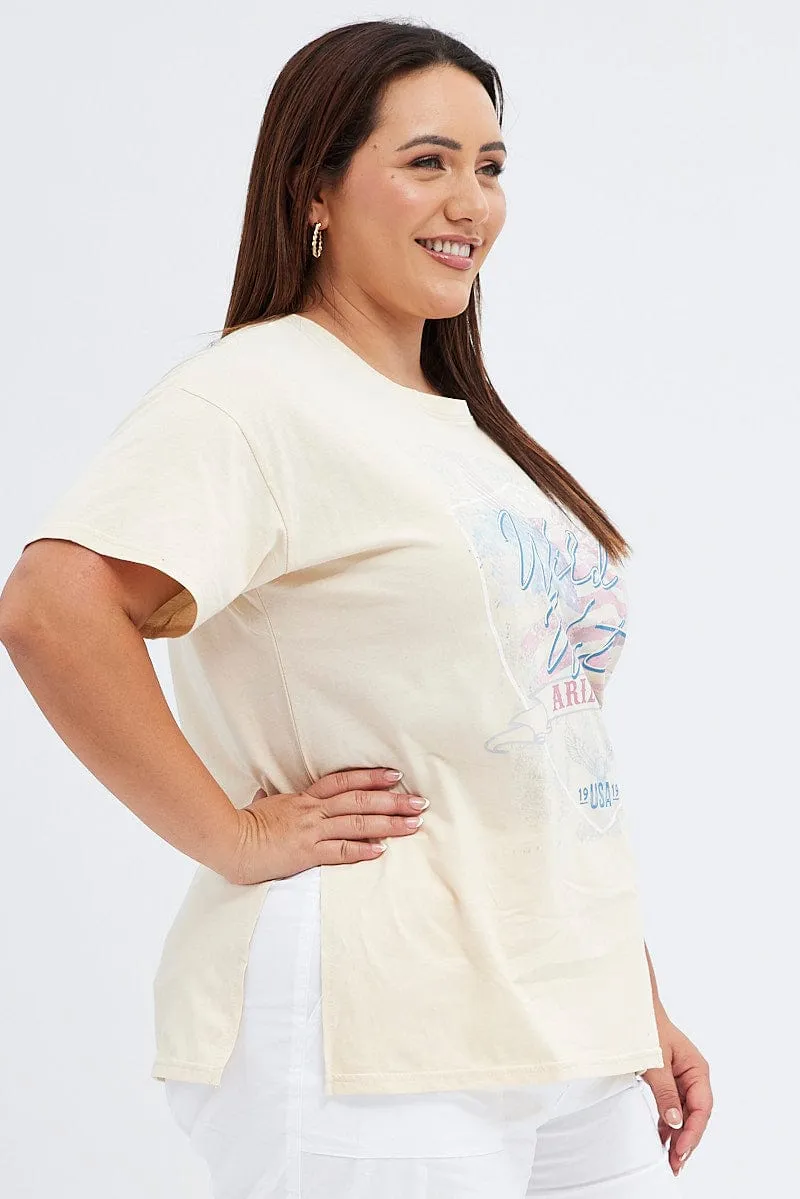 Seasonal Staple Beige Graphic T-shirt Wild West Print Longline