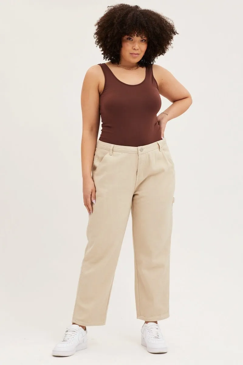 Day Out Style Beige High Rise Carpenter Denim Jean