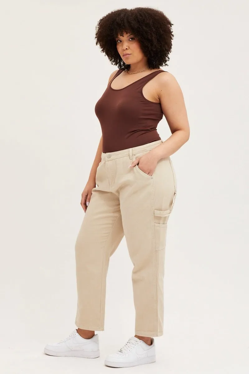 Ready For All Beige High Rise Carpenter Denim Jean