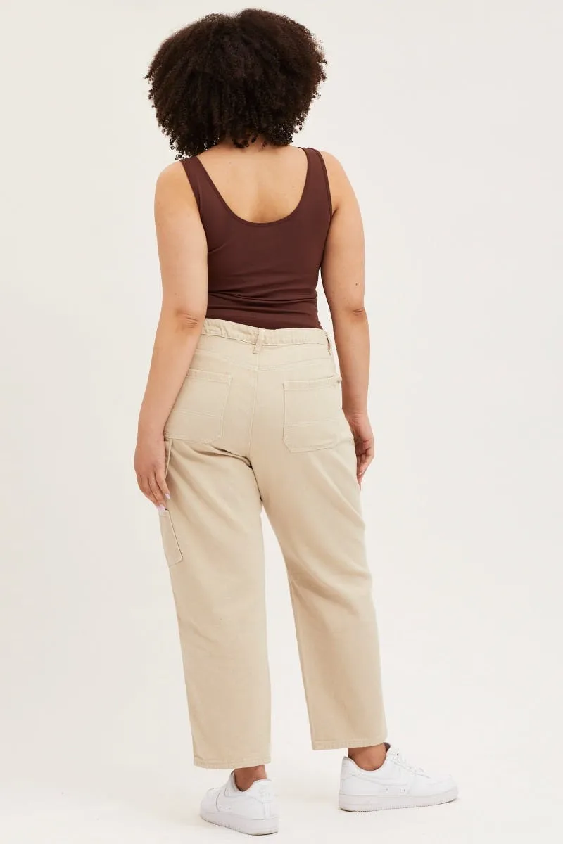 Weekend Ready Beige High Rise Carpenter Denim Jean