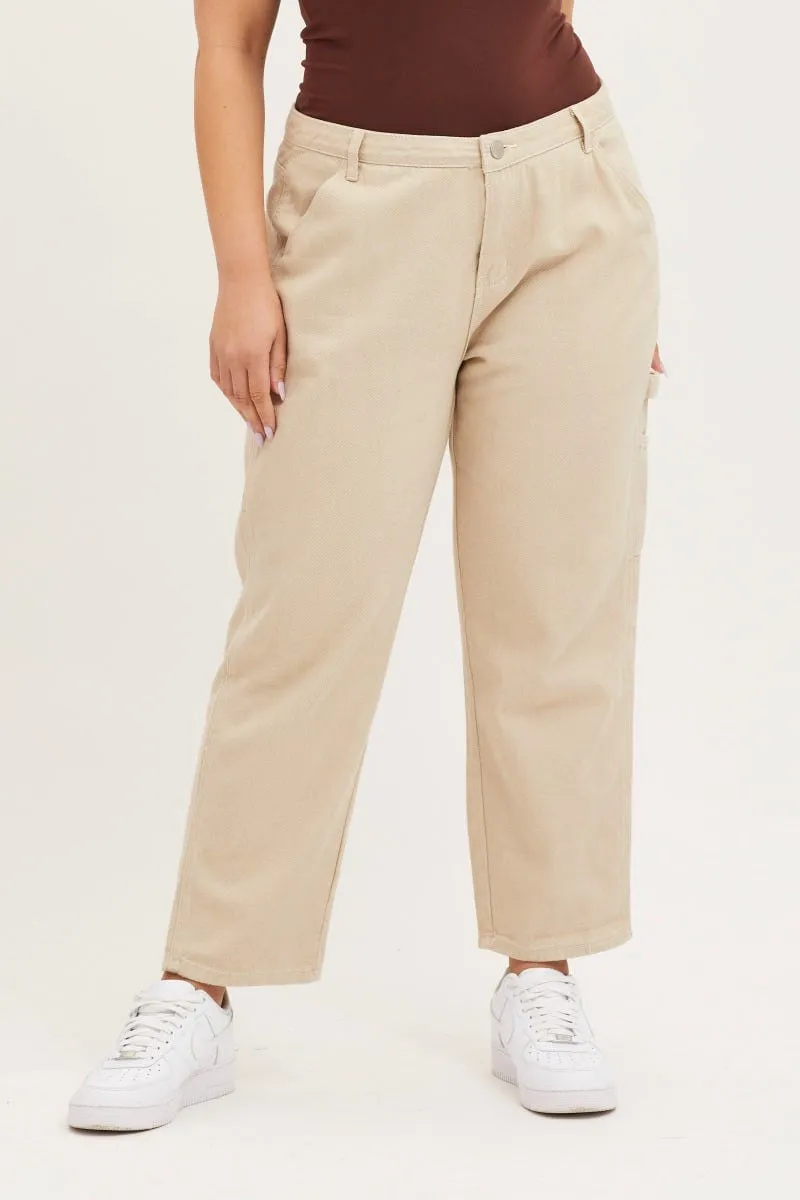 Beige High Rise Carpenter Denim Jean Simple clothing