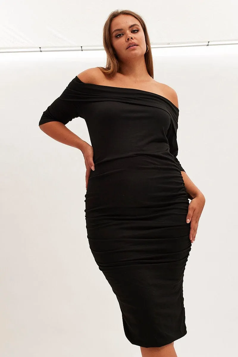 Bohemian-inspired midi Black Midi Dress Off Shoulder Bodycon Jersey