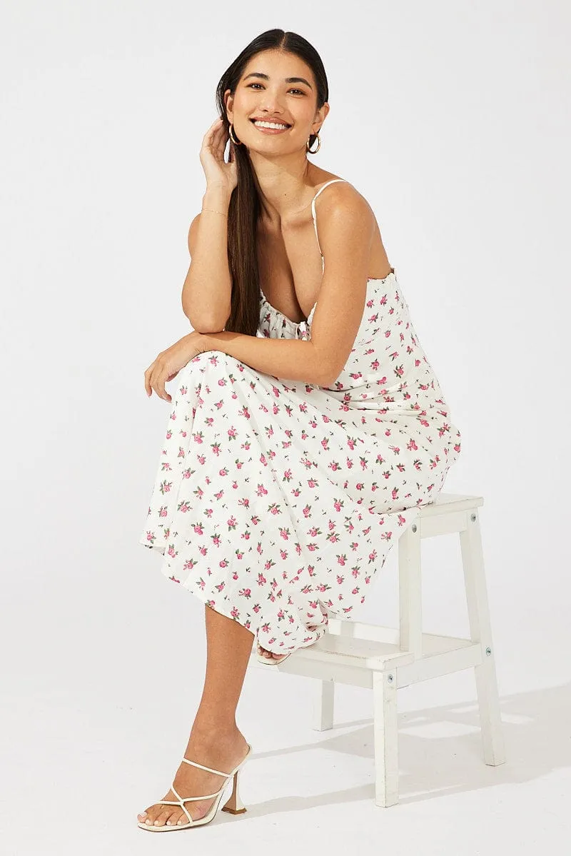 color block Candle Hour White Floral Maxi Dress Sleeveless
