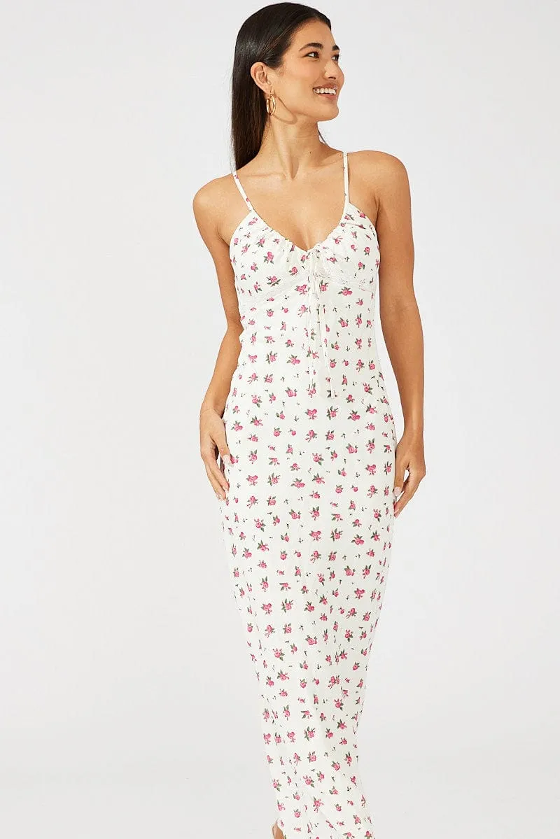 White Floral Maxi Dress Sleeveless Breezy resort maxi Twill Smooth