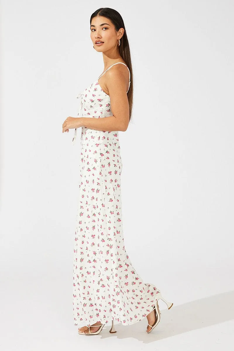 White Floral Maxi Dress Sleeveless Roof View The versatile design of this maxi dress allows for easy styling with a variety of accessories