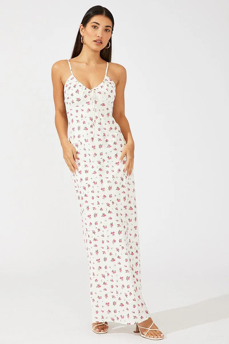 Morning Glow White Peak White Floral Maxi Dress Sleeveless