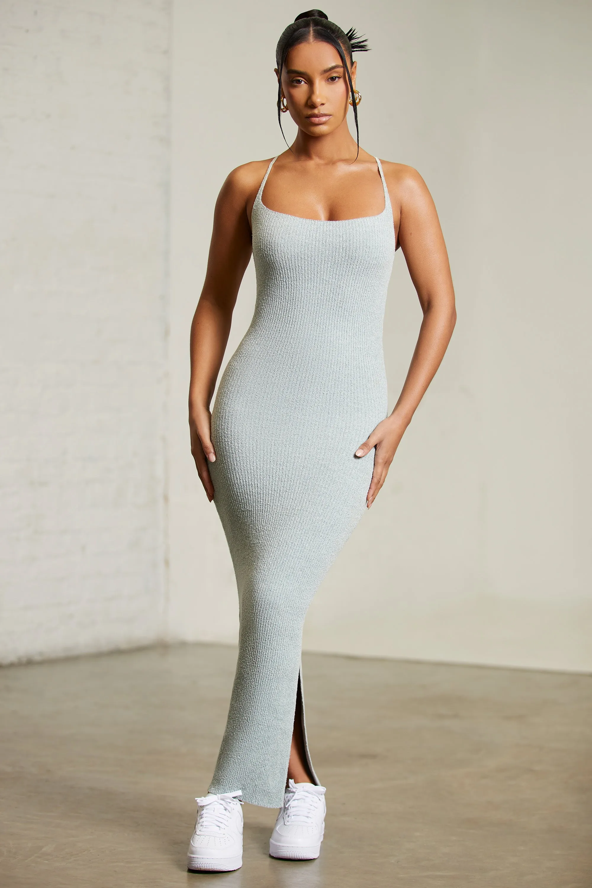Forest Path Chiffon Glow Low Back Maxi Dress in Green