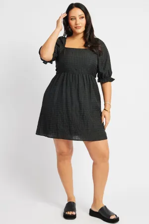 City Beat Black Check Babydoll Mini Dress
