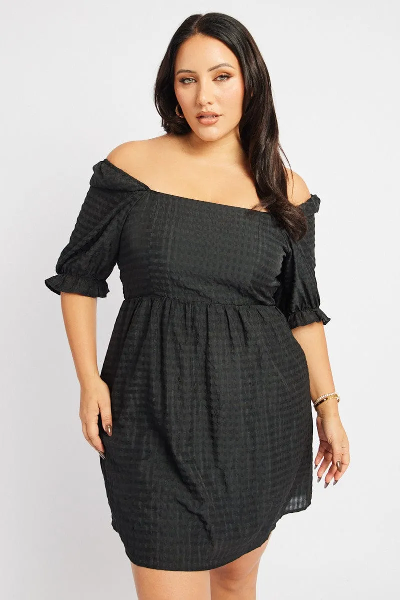 Black Check Babydoll Mini Dress Soft-touch summer dress