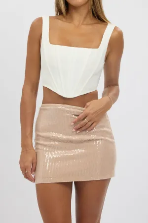Beige Sequins Skirt High Waisted Mini party look Flexible Motion