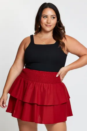 ruffle trim Brown Mini Skater Skirt Tie