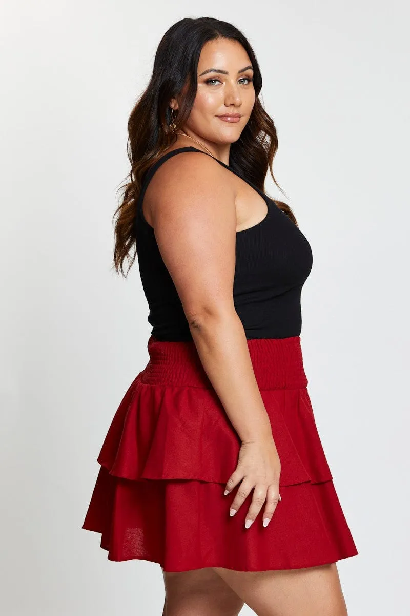 Brown Mini Skater Skirt Tie Family Celebration High Density Weave