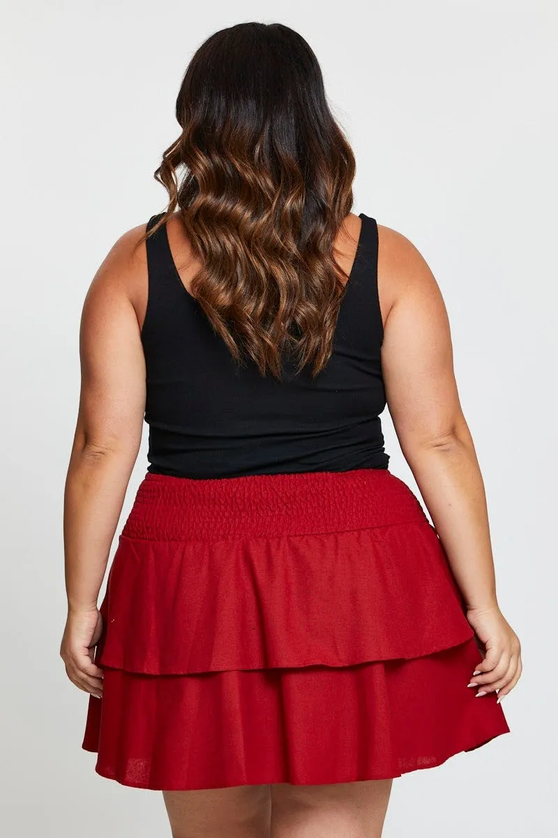 Casual Comfort Brown Mini Skater Skirt Tie