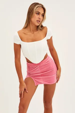 Hand Stitched Pink Velvet Slip Mini Skirt