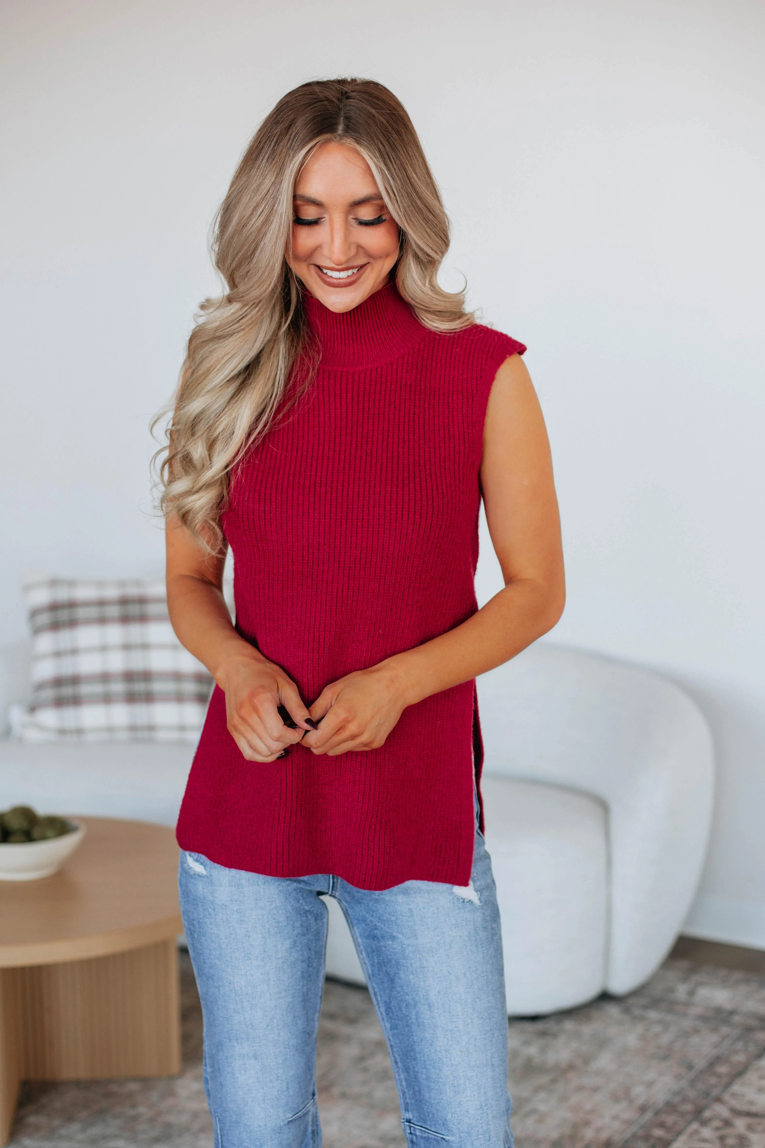 Sophia Sweater Top - Cranberry Trendy Knit Chic and Warm