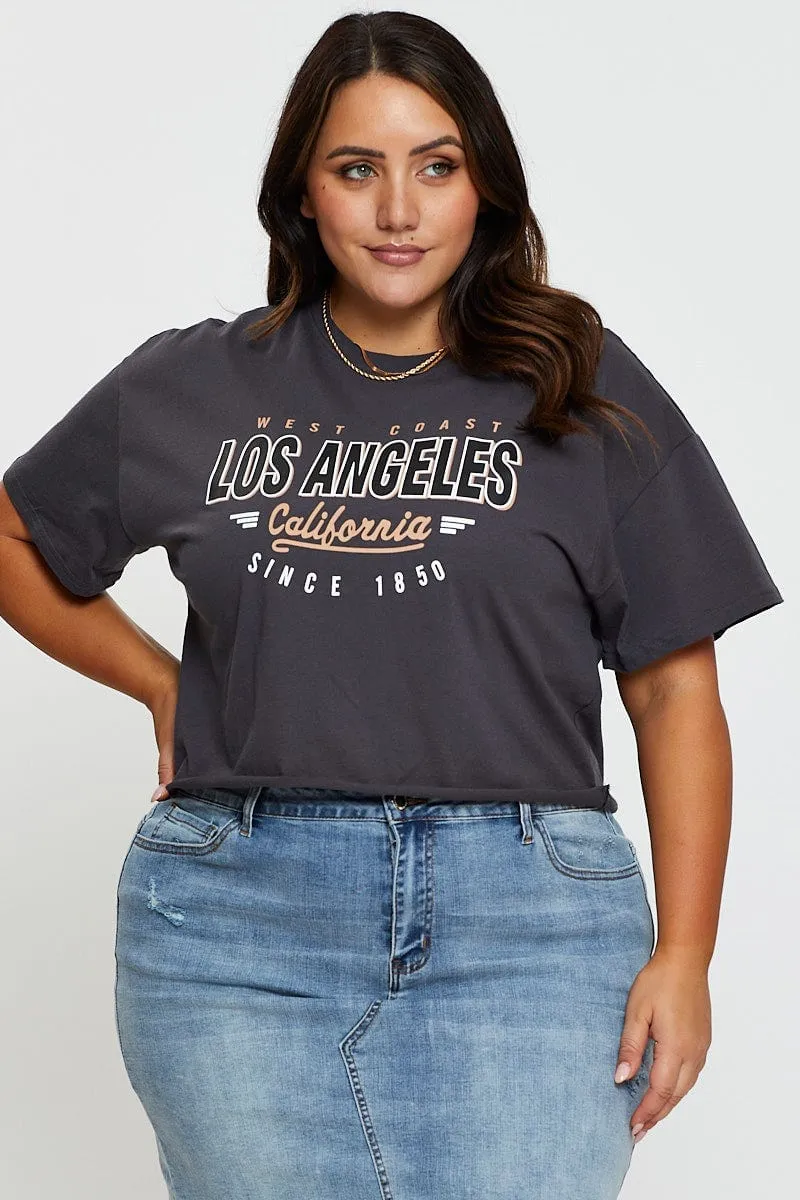 Fresh Look Lightweight Comfort Grey Crop T-shirt Los Angeles Short Sleeve Semi