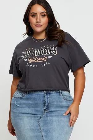 Relaxing Fit Grey Crop T-shirt Los Angeles Short Sleeve Semi
