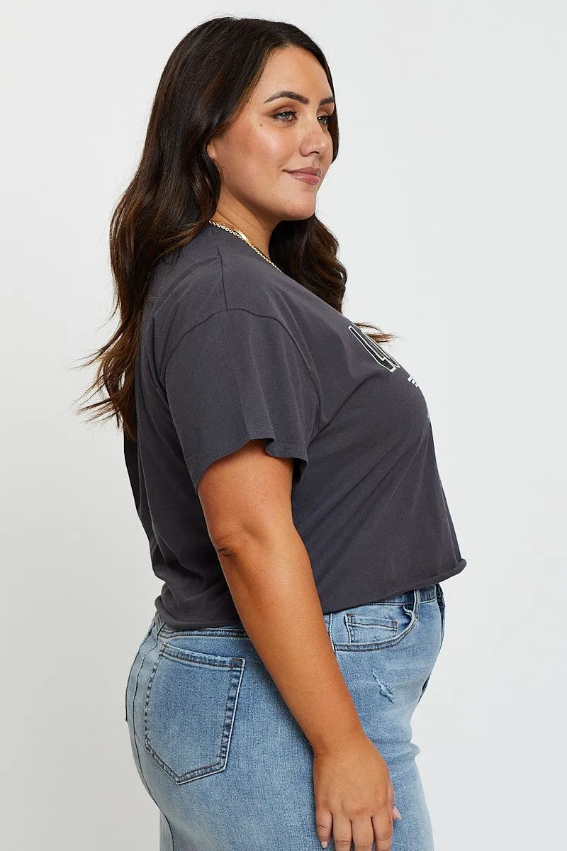 Seasonal Trend Garment Dyed Grey Crop T-shirt Los Angeles Short Sleeve Semi