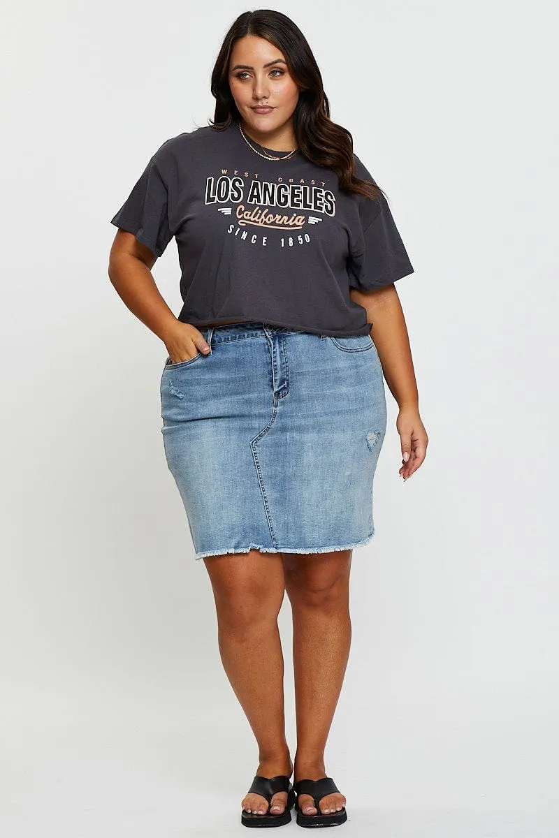Grey Crop T-shirt Los Angeles Short Sleeve Semi Multi Panel Structure